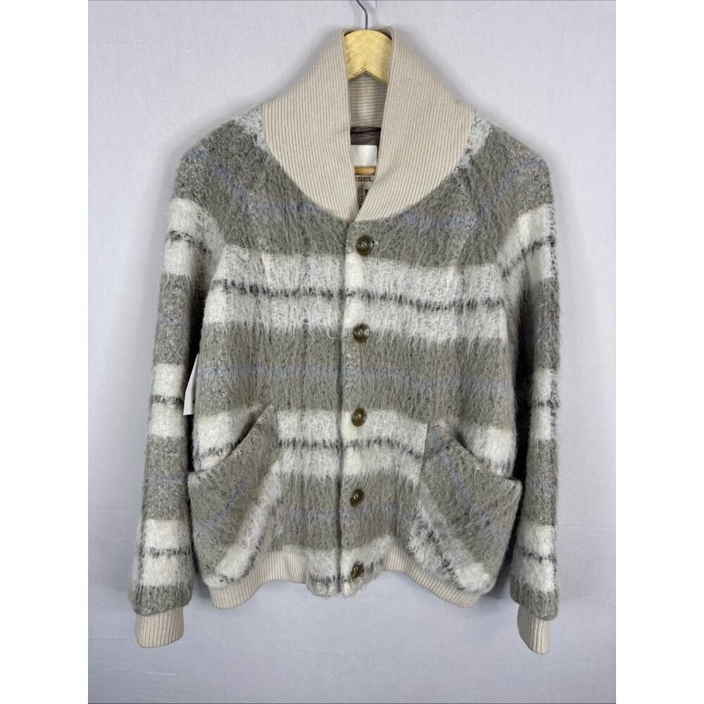 Diesel Alpaca Wool Blend Cardigan Jacket Women’s S Gray Stripe Button